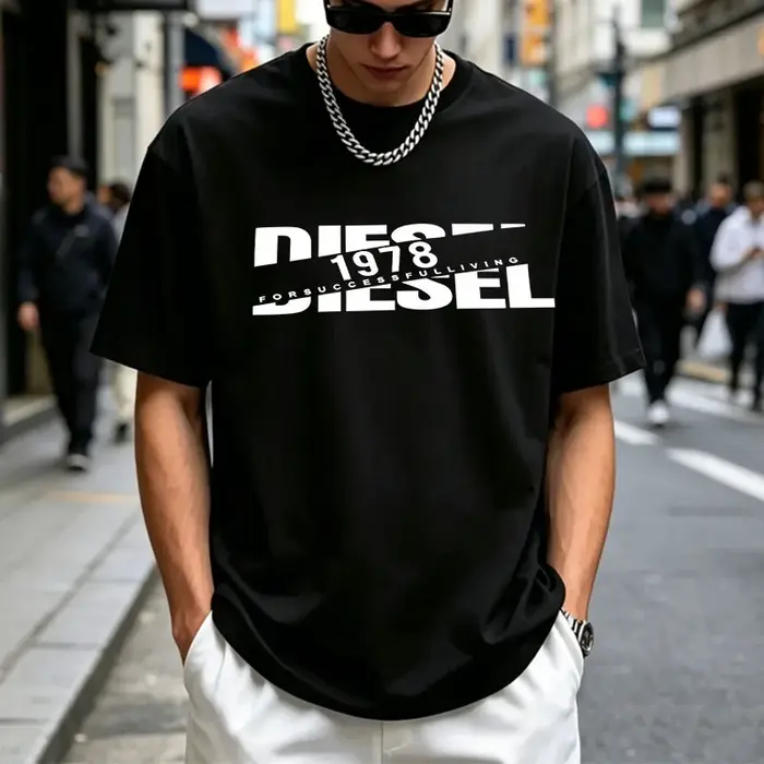 T-shirt Homme 2026 Style Diesel Imprimé 1978 Coton Décontracté Streetwear Mode Manches Courtes