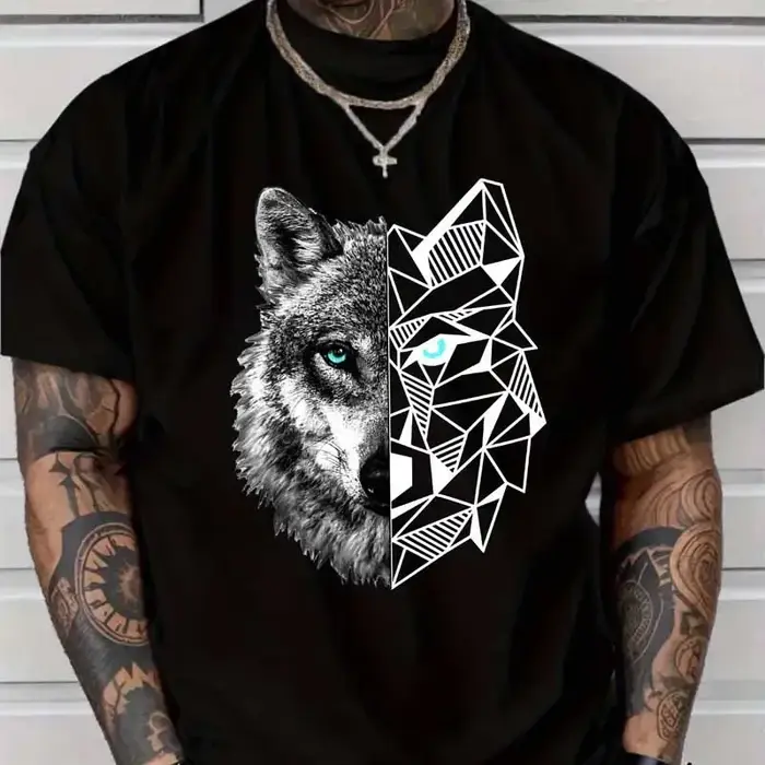 T-shirts à imprimé graphique Snow Wolf pour enfants et hommes