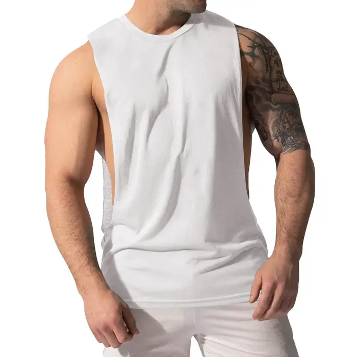 Débardeur de Fitness d'été pour hommes, chemise sans manches, ample, respirant, col rond, grande fen