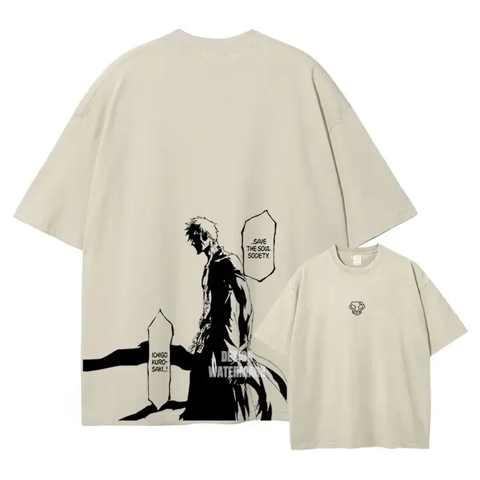 Anime B-Bleach t-shirts surdimensionné Vintage lavé Kurosaki Ichigo T-shirt Streetwear Manga Renji Zaraki Kenpachi hauts