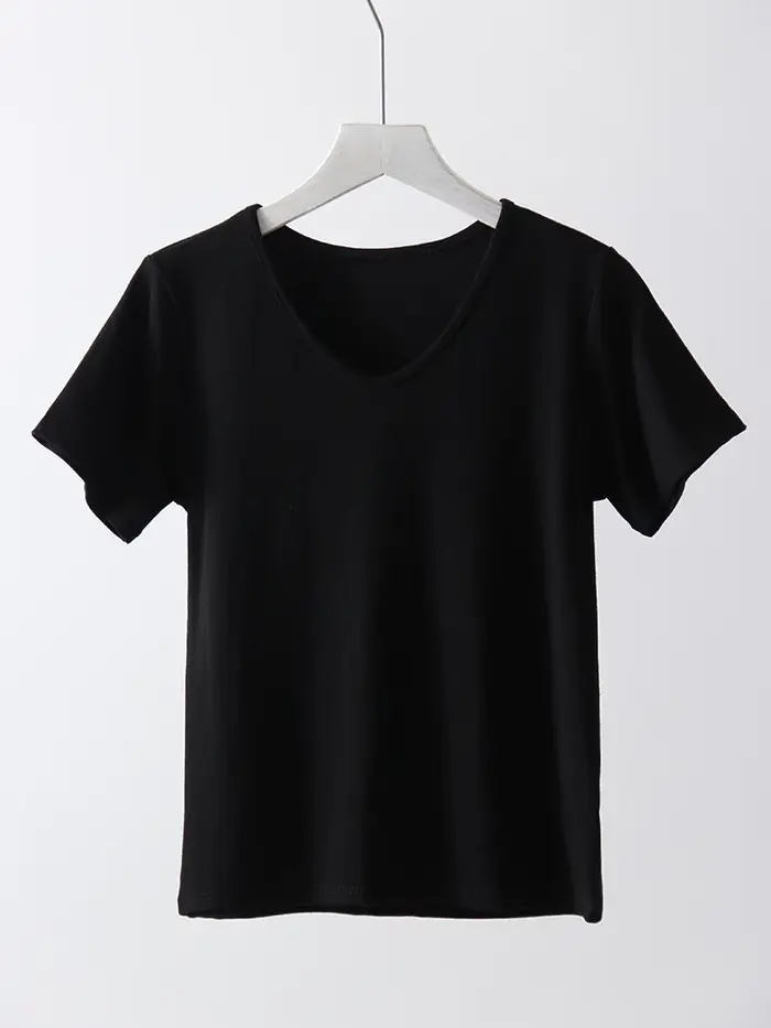 T-shirt Streamgirl d'été en modal à col en V et manches courtes pour femme, blanc, classique, uni, a