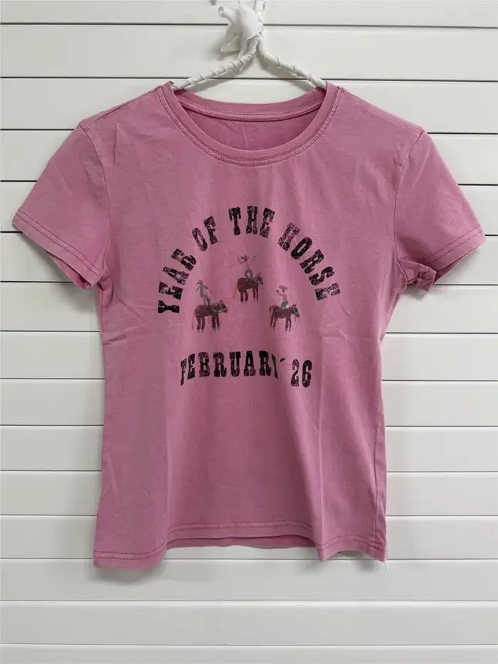 T-shirts pour femmes en coton rose à imprimé lettres