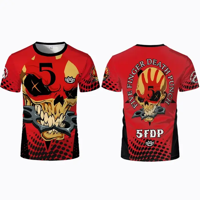 T-shirt imprimé en 3D avec crâne de groupe de rock heavy metal pour les fans de Five Finger Death Punch