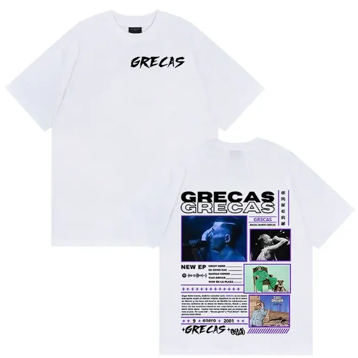 Rappeur Grecas Tour 2025 Album Merch T-shirts Hommes Vêtements Mode Surdimensionné T-shirt Décontracté Offre Spéciale
