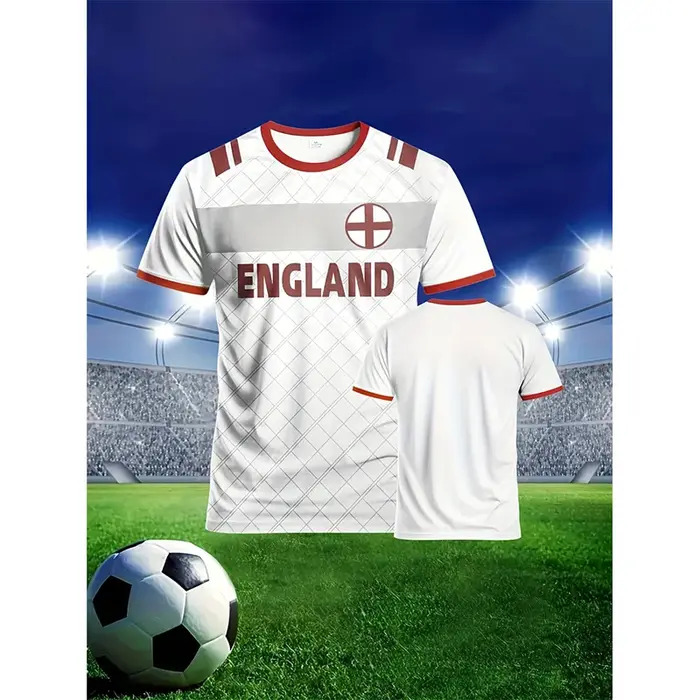 Été Angleterre Drapeau Hommes Football T-shirt 3D Impression Graphique Décontracté Sport Manches Courtes T-shirts En