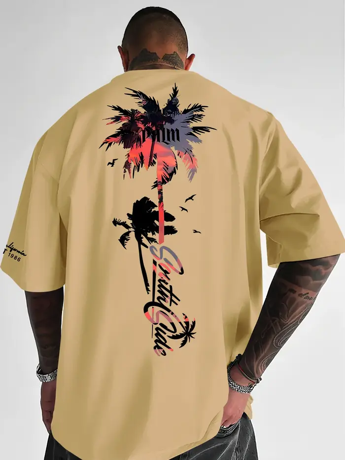Nouveau T-shirt graphique palmier coucher de soleil tropical 2026, tee-shirt streetwear d'été pour h
