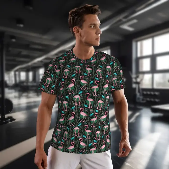 T-Shirt imprimé oiseaux mignons rose flamant Art mode T-Shirts de sport à manches courtes