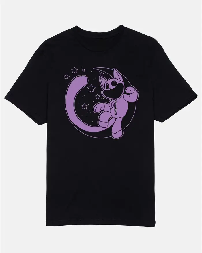 T-shirt CatNap Cartoon Moon Black Tee Poppy Game Time – Nouvelle collection été 2026 – Vêtements pour hommes et femmes