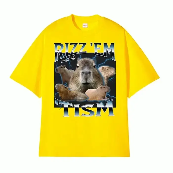 Rizz Em avec le Tisme rétro T-shirt drôle mignon Kawaii Capybara Meme