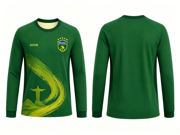 Nouveaux maillots de football à manches longues du Brésil pour hommes 2026 – Chemises de sport respirantes en mesh pour
