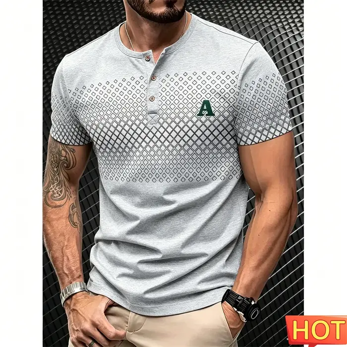 T-shirt pour homme, manches courtes, t-shirt Henry pour homme, t-shirt décontracté pour homme, t-shirt boutonné respirant, t-shirt Henry sport, vêtements pour homme