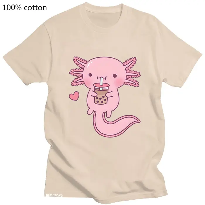T-shirt imprimé rose Axlotl Kawaii Bubble Tea pour femmes