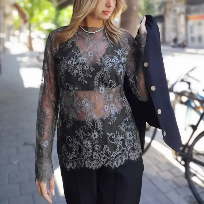 Tsiisd Sexy dentelle transparent chemise haute pour les femmes pure élégance lâche déplacements mode Streetwear pull 2026 Y2k haut femme