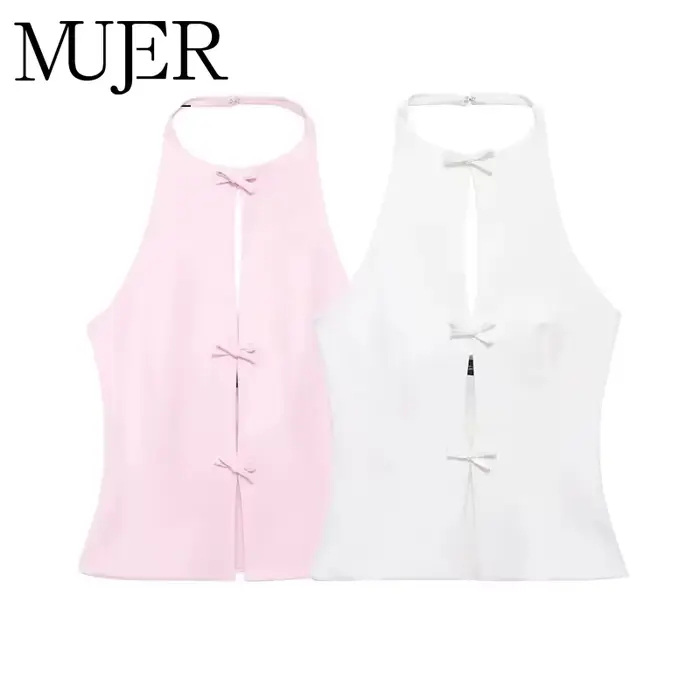 MUJER 2025 épaules dénudées haut à licou femme rose blanc