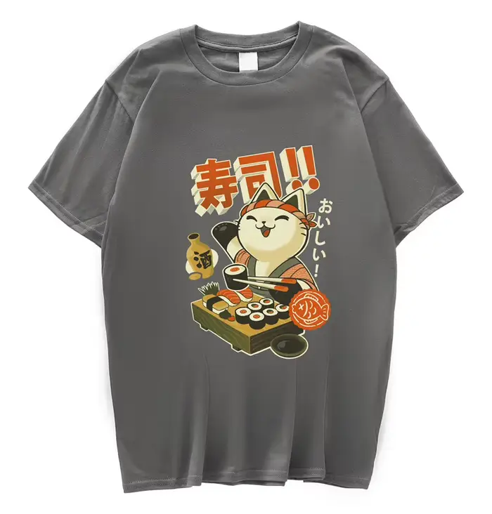 T-Shirt Manga Sushi Japonais pour Homme et Femme, en Coton, Streetwear, Harajuku, Esthétique, Mignon, Cool, Vintage, Anime