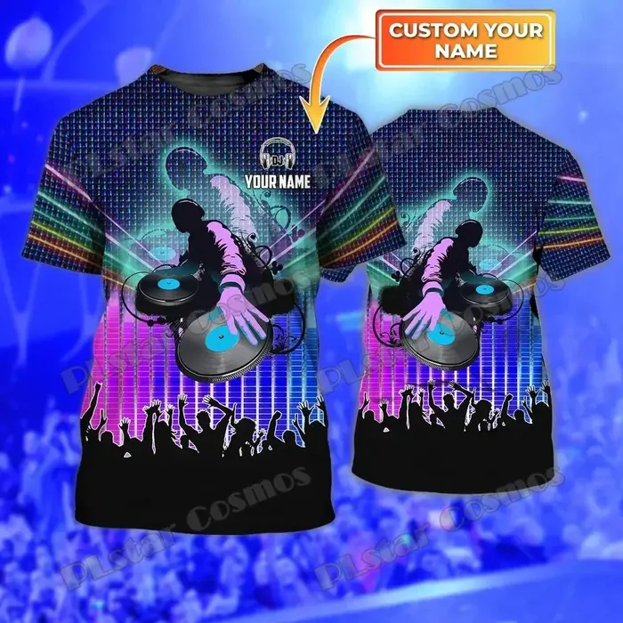 Nom personnalisé DJ Cat Disc Jockey 3D imprimé mode hommes T-Shirt été unisexe décontracté