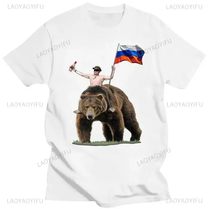 Classique poutine Vodka ours homme russe coton t-shirt Vladimir