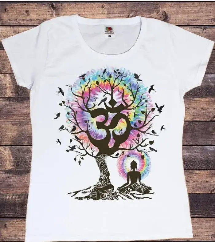 T-shirt imprimé arbre pour femme, vêtements de méditation, respirant, oiseau arc-en-ciel, Harajuku, 