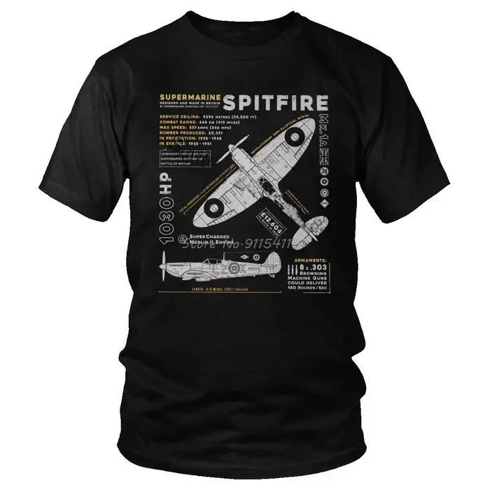 Vintage Supermarine Spitfire MK 1 T-Shirt hommes coton T-Shirt à manches courtes avion de chasse pil