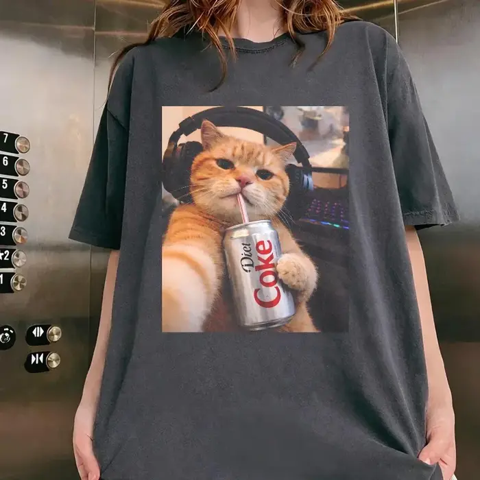 T-shirts Cat Diet Coke, Funny Meme Genz Dank Cat Lover, T-shirt tendance