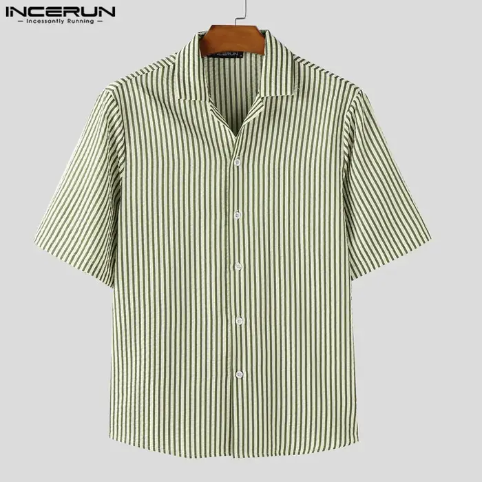 Chemise à rayures mode été hauts à manches courtes INCERUN hommes chemises décontracté Streetwear revers surdimensionné