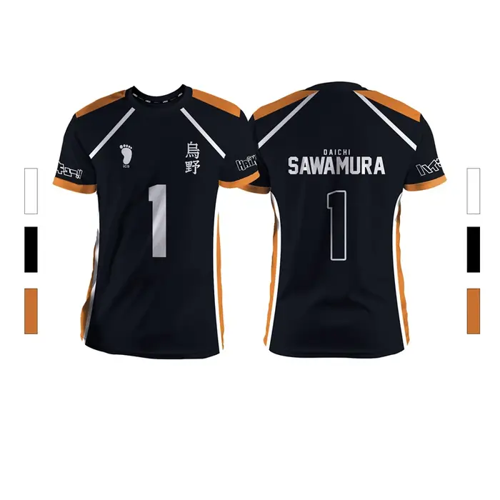 Balck été nouveaux hommes sport mode décontracté confortable respirant volley-ball Anime unisexe à manches courtes col