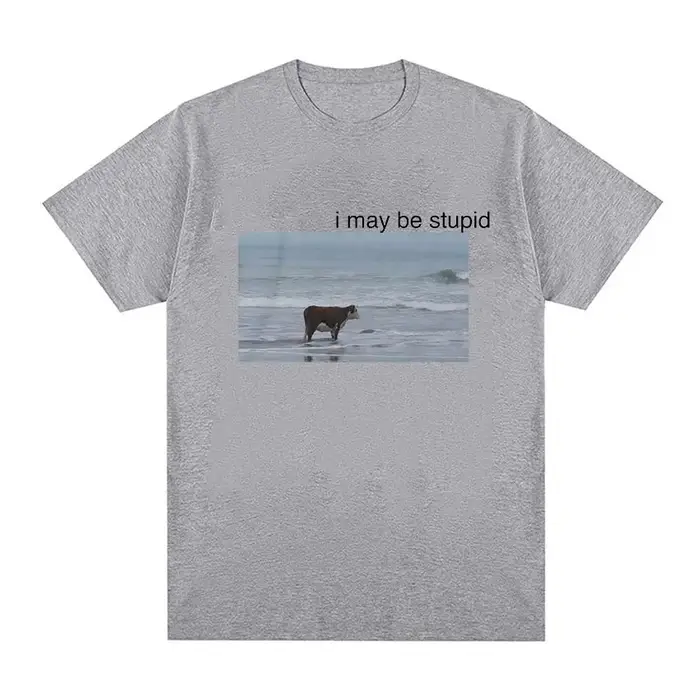I May Be Stupid Cow on Beach Funny Meme T-shirt pour hommes