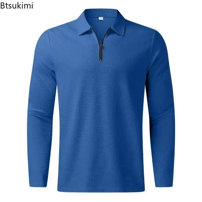 Nouveaux Polos Homme Tendance en Tissu Gaufré Confortable et Respirant – Hauts Décontractés à Manches Longues