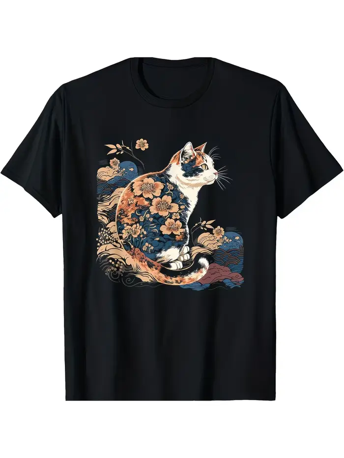 T-shirts Anime Samurai Cat - Impression d'art Ninjutsu japonais