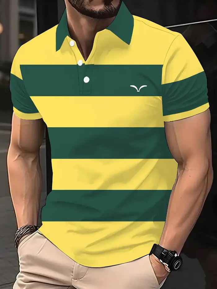 Chemise polo rayée Harajuku à manches courtes, polo décontracté à col, t-shirt de sport imprimé déco