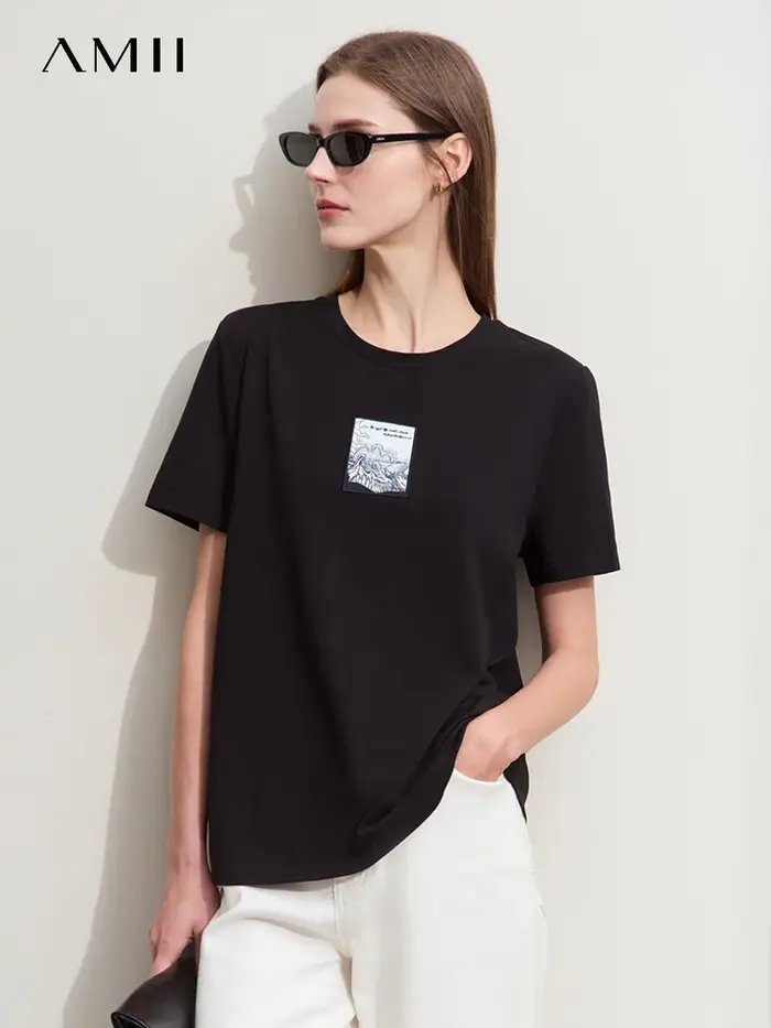 Amii-T-shirt manches courtes col rond femme