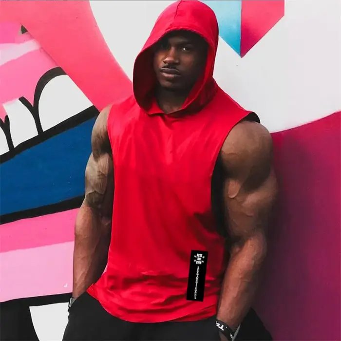Vêtements de gymnastique à capuche été coton Fitness débardeurs côté ouvert hommes entraînement Muscles gilets musculation sans manches sweat à capuche ample
