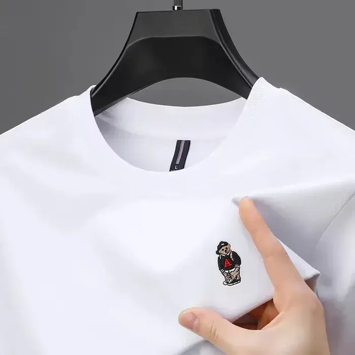 T-shirt en coton haut de gamme pour homme, marque tendance, imprimé ours, manches courtes, col rond,