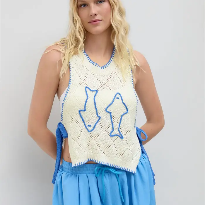 Femmes mignon graphique pull gilet Y2K léger sans manches tricot gilet hauts côtelé Crochet pull pull débardeur
