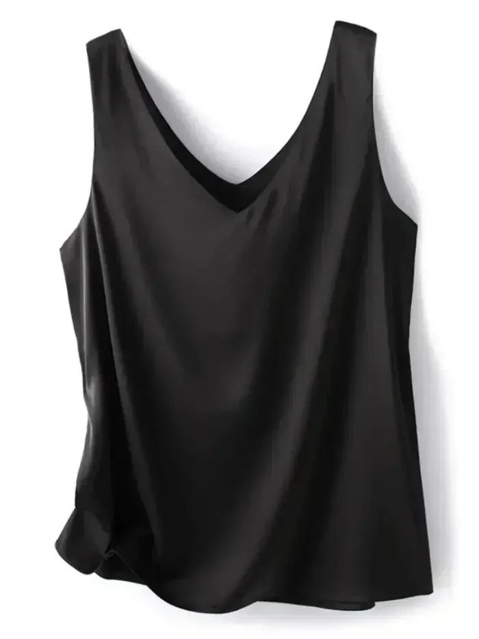 Débardeurs pour femmes sans manches col en V Satin soie Camisole mode été solide gilet ample dames h