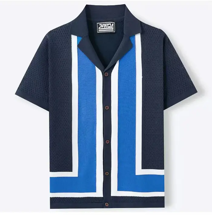 2025 été hommes tricoté polos britannique rétro rayure Patchwork