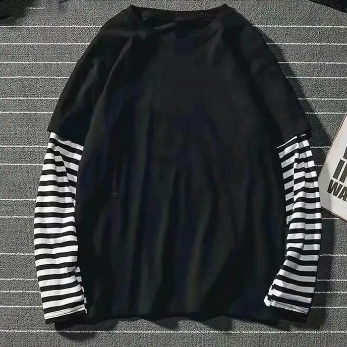 Nouveau Harajuku noir blanc rayé Y2K à manches longues couleur unie T-shirts hommes femmes automne f
