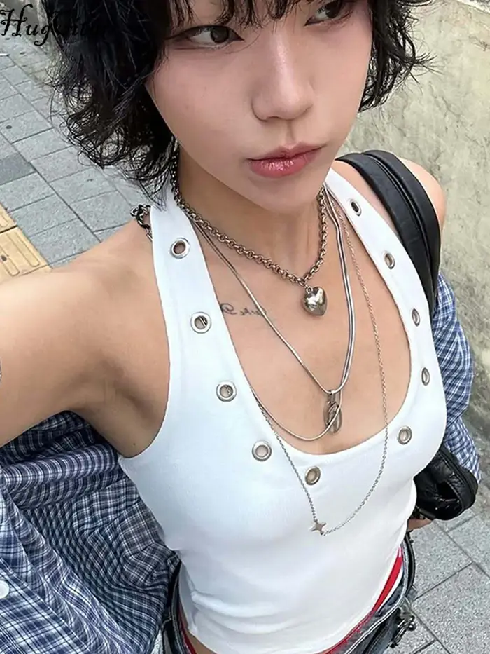 Hugcitar mode licou trous solides dos nu Sexy mince débardeur court été femmes décontracté Y2K vêtements Streetwear fête Festival