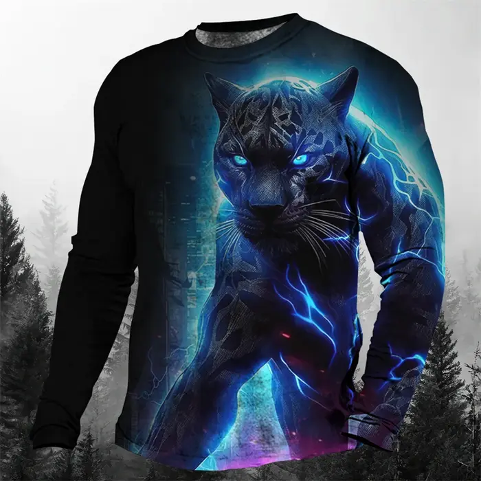T-shirt à col rond imprimé animal léopard 3D pour hommes