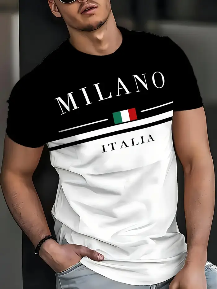 Italia Milano lettre motif 3D imprimé hommes t-shirts à manches courtes décontracté hauts