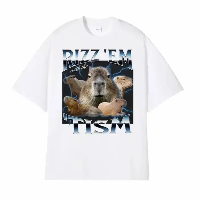 Rizz Em avec le Tisme rétro T-shirt drôle mignon Kawaii Capybara Meme