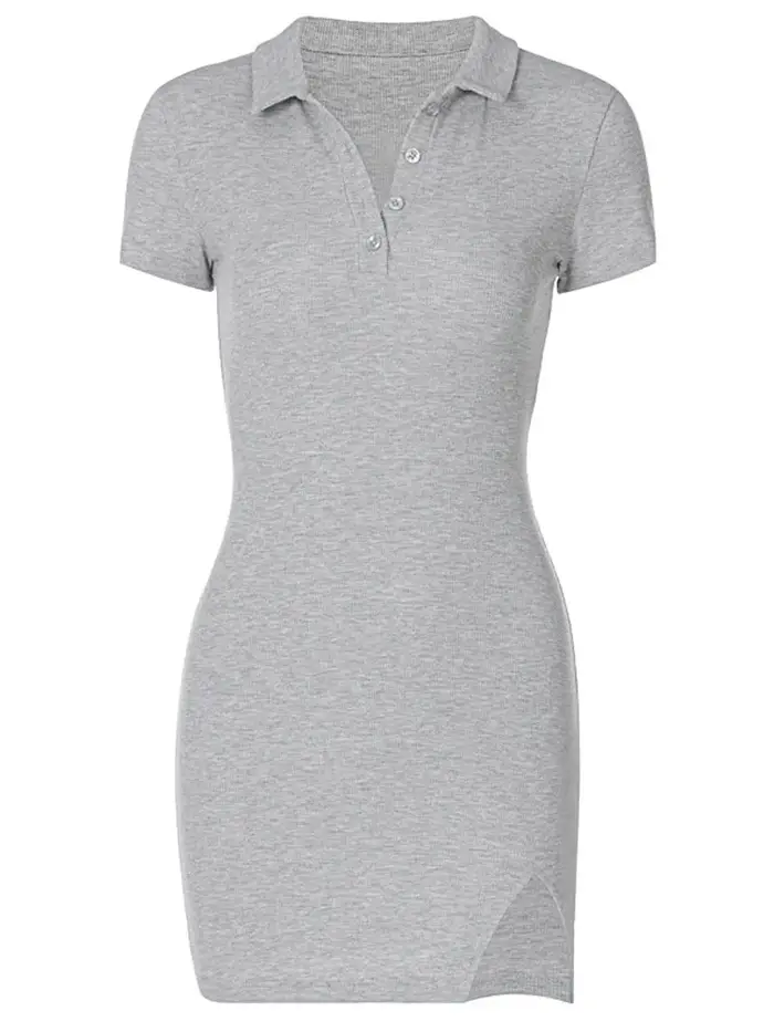 Mini robe fendue à manches courtes pour femmes