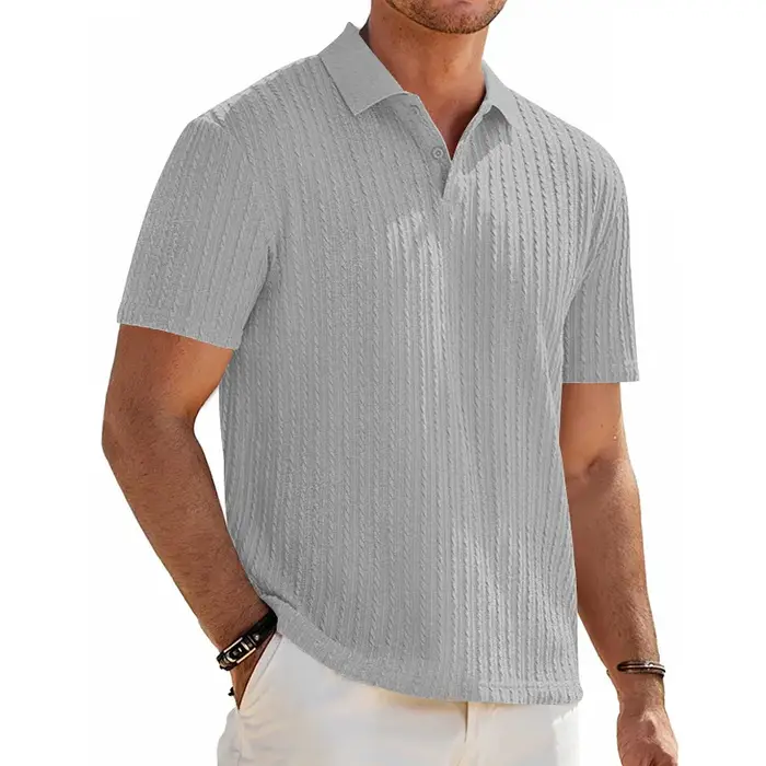 Polo à manches courtes boutonné en maille jacquard décontracté pour homme