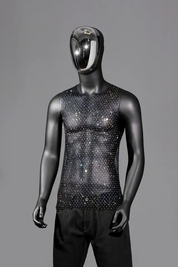 Gilet brillant transparent sexy pour hommes, adapté aux bars, clubs, fêtes, carnavals et costumes de