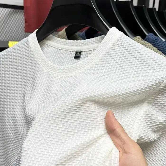 Maille glace soie T-shirt hommes à manches courtes col rond nouveau T-manches