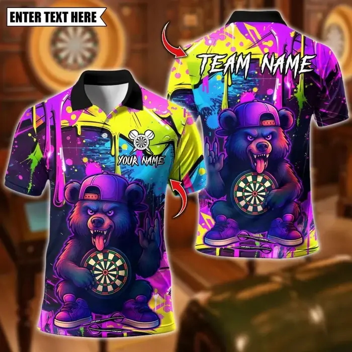 Polo ours coloré imprimé en 3D pour hommes, T-Shirts à motif de fléchettes personnalisés, amples, Sp