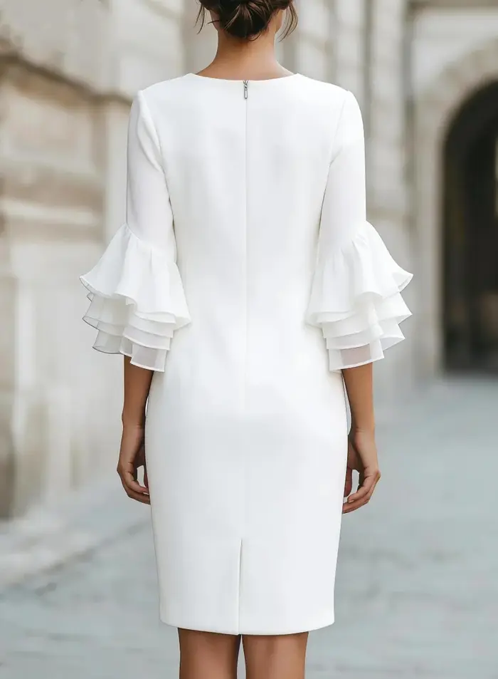 Robe midi à volants à trois quarts de manche pour femmes