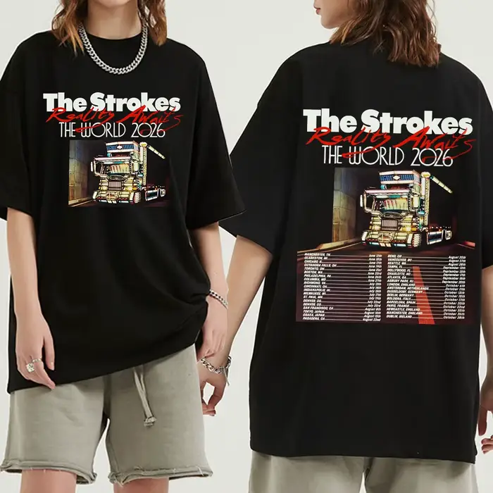 Reality Awaits North America Tour 2026 T-shirt The Strokes Band Design T-shirts imprimés en coton à manches courtes pour hommes