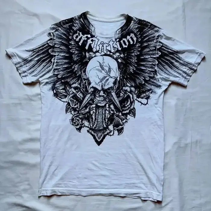 T-shirt col rond pour hommes européens et américains, imprimé tête de mort, confortable et respirant