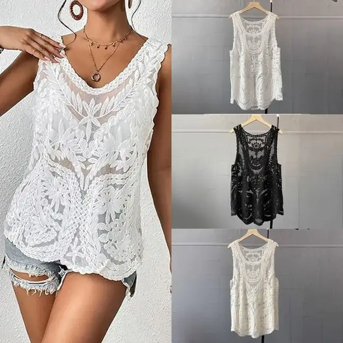Haut en tricot ajouré au crochet pour femme